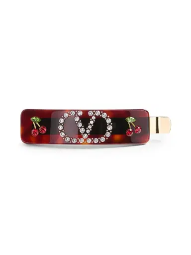 Valentino Garavani Women's Vlogo Signature Hair Clip in Resin, Metal and Swarovski Crystals - Brown | Thumbnail 1 Valentino Garavani Women's Vlogo Signature Hair Clip in Resin, Metal and Swarovski Crystals - Brown | Thumbnail 1