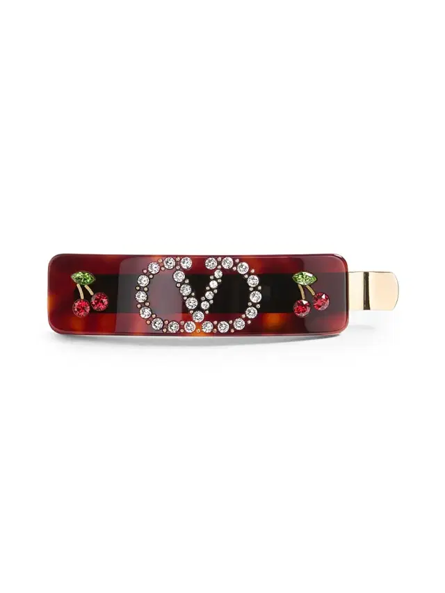 Valentino Garavani Women's Vlogo Signature Hair Clip in Resin, Metal and Swarovski Crystals - Brown