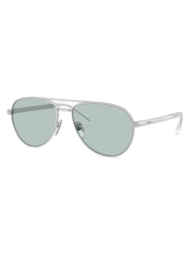 Prada Men's 60MM Aviator Sunglasses - Silver Grey