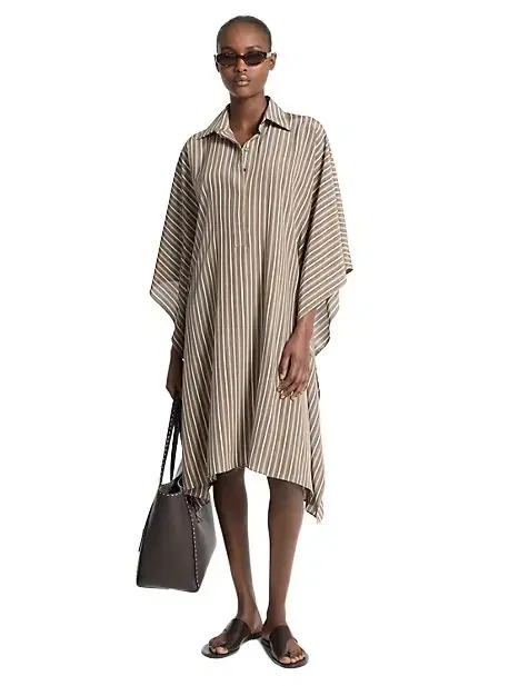 Michael Kors Collection Striped Crepe de Chine Caftan Shirtdress