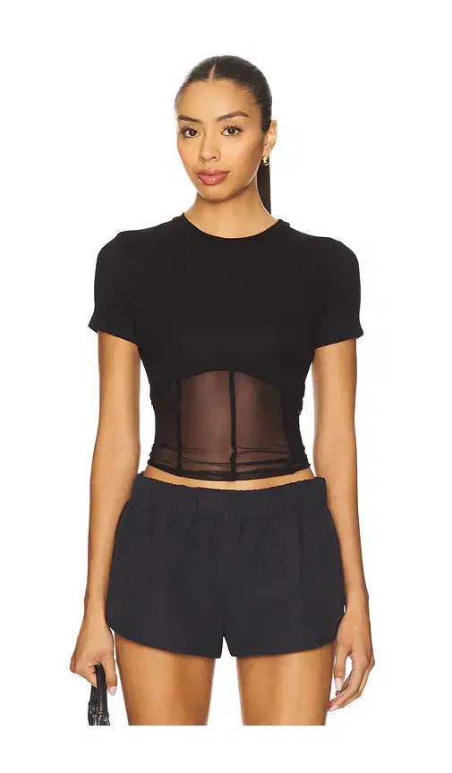 Michael Lauren Ember Rib Mesh Corset Tee