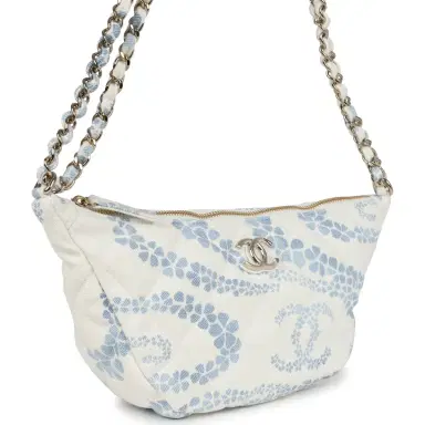 Chanel Chanel Large Coco Beach Hobo Bag in White and Blue Denim Light Gold Hardware | Thumbnail 2