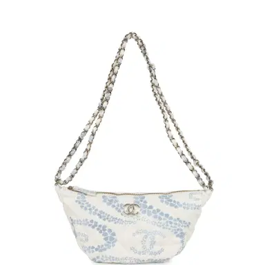 Chanel Chanel Large Coco Beach Hobo Bag in White and Blue Denim Light Gold Hardware | Thumbnail 7
