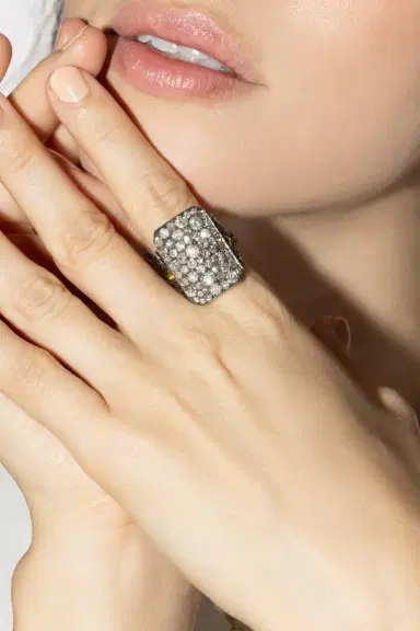 Sylva & Cie Old Euro Black Diamond Ten Table Ring | Thumbnail 2 Sylva & Cie Old Euro Black Diamond Ten Table Ring | Thumbnail 2