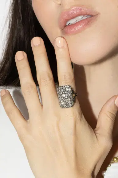 Sylva & Cie Old Euro Black Diamond Ten Table Ring | Thumbnail 3 Sylva & Cie Old Euro Black Diamond Ten Table Ring | Thumbnail 3