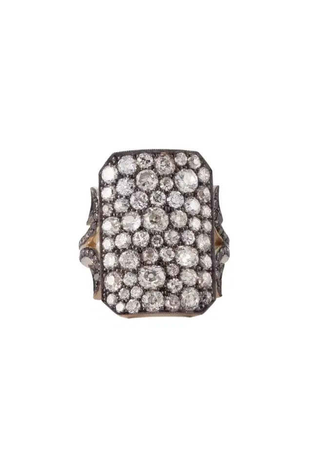 Sylva & Cie Old Euro Black Diamond Ten Table Ring