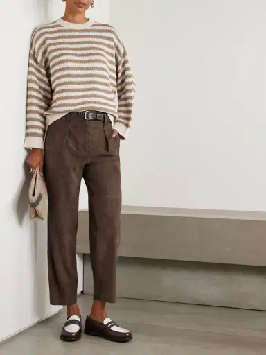 Brunello Cucinelli Pleated Suede Tapered Pants | Thumbnail 2