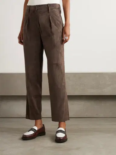 Brunello Cucinelli Pleated Suede Tapered Pants | Thumbnail 3