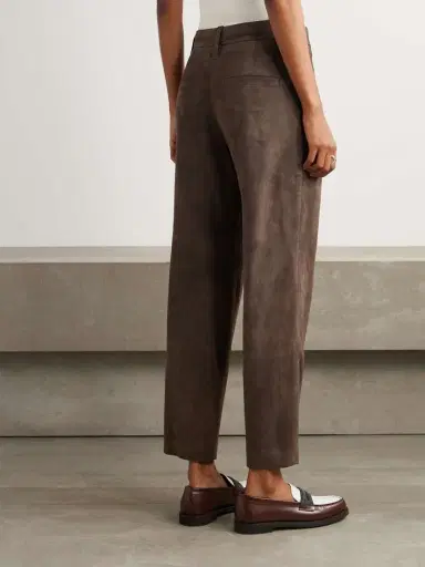 Brunello Cucinelli Pleated Suede Tapered Pants | Thumbnail 4