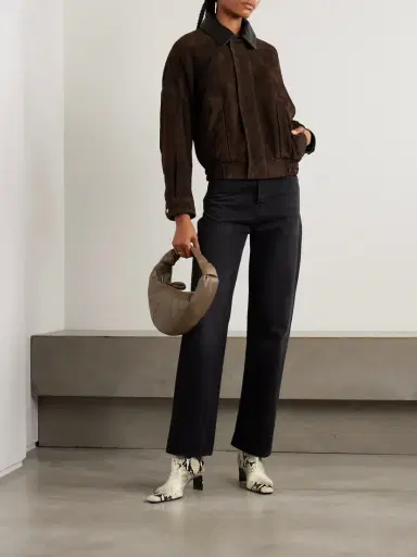 Nour Hammour Dalma Leather-trimmed Suede Bomber Jacket | Thumbnail 2