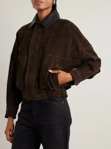 Nour Hammour Dalma Leather-trimmed Suede Bomber Jacket | Thumbnail 3