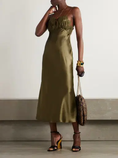Saint Laurent Lace-trimmed Silk-satin Midi Dress | Thumbnail 2