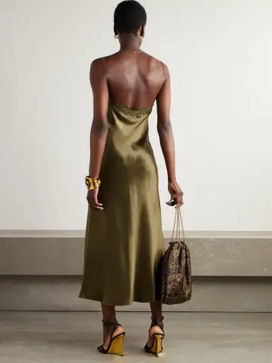Saint Laurent Lace-trimmed Silk-satin Midi Dress | Thumbnail 3