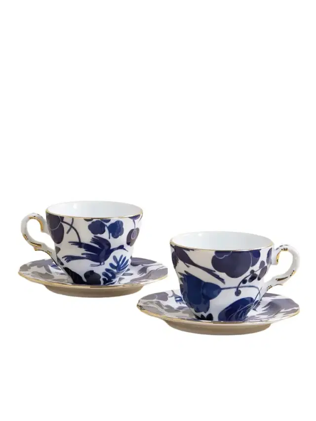 La DoubleJ Set Of Two Gold-plated Porcelain Teacups And Saucers