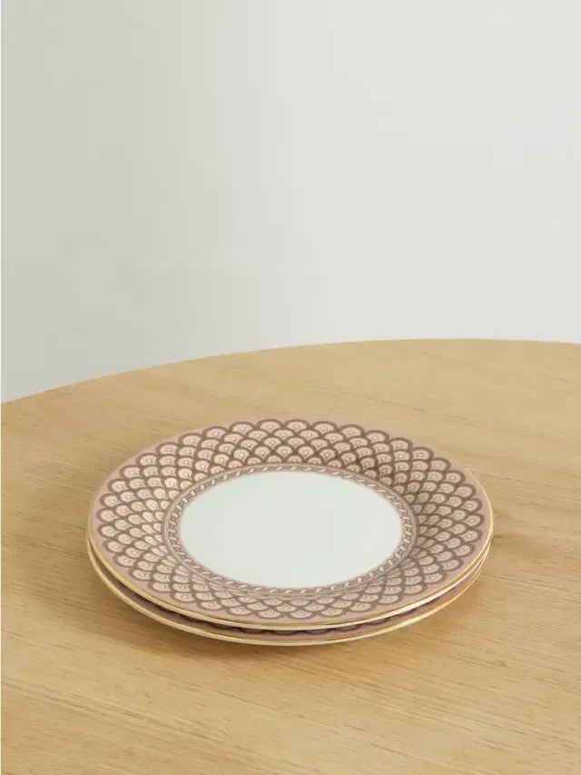 La DoubleJ Set Of Two Gold-plated Porcelain Dessert Plates