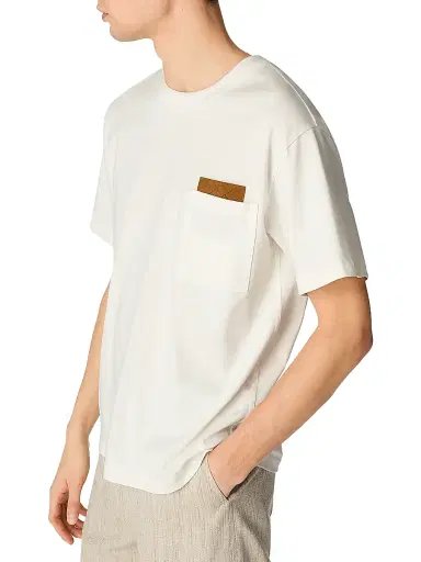 Bottega Veneta Men's Intrecciato Leather-Detailed Cotton Jersey T-Shirt - White | Thumbnail 2 Bottega Veneta Men's Intrecciato Leather-Detailed Cotton Jersey T-Shirt - White | Thumbnail 2