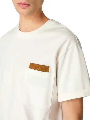 Bottega Veneta Men's Intrecciato Leather-Detailed Cotton Jersey T-Shirt - White | Thumbnail 4 Bottega Veneta Men's Intrecciato Leather-Detailed Cotton Jersey T-Shirt - White | Thumbnail 4