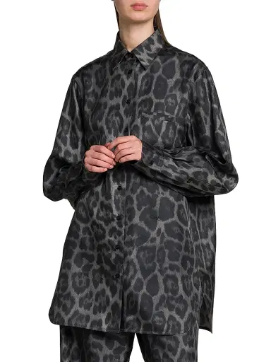 Stella McCartney Women's Leopard Silk Button-Front Shirt | Thumbnail 3