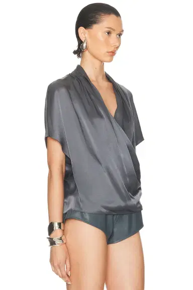 LaPointe Satin Short Sleeve Wrap Top | Thumbnail 2