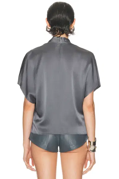 LaPointe Satin Short Sleeve Wrap Top | Thumbnail 4