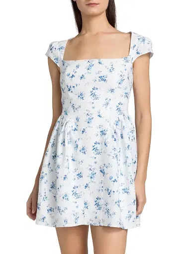 Reformation Women's Oaklyn Floral Linen Minidress - Orlaya - Size 12 | Thumbnail 3