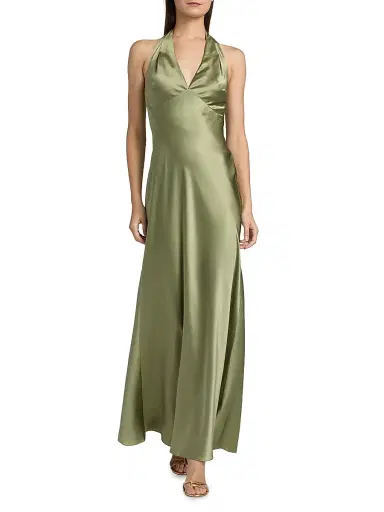 Reformation Women's Daniela Silk Halter Maxi Dress - Artichoke - Size 12 | Thumbnail 2