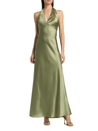 Reformation Women's Daniela Silk Halter Maxi Dress - Artichoke - Size 12 | Thumbnail 3