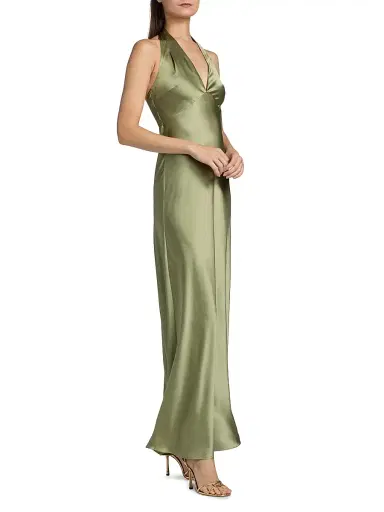 Reformation Women's Daniela Silk Halter Maxi Dress - Artichoke - Size 12 | Thumbnail 4