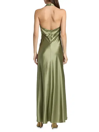 Reformation Women's Daniela Silk Halter Maxi Dress - Artichoke - Size 12 | Thumbnail 5