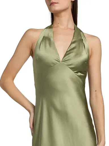 Reformation Women's Daniela Silk Halter Maxi Dress - Artichoke - Size 12 | Thumbnail 6