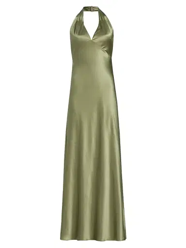 Reformation Women's Daniela Silk Halter Maxi Dress - Artichoke - Size 12 | Thumbnail 1