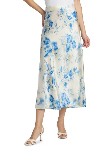 Reformation Women's Layla Floral Silk Midi-skirt - Misty Morning - Size 4 | Thumbnail 3