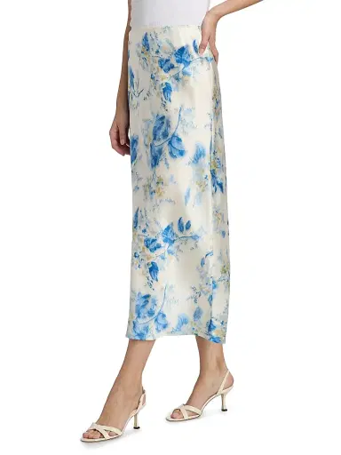 Reformation Women's Layla Floral Silk Midi-skirt - Misty Morning - Size 4 | Thumbnail 4