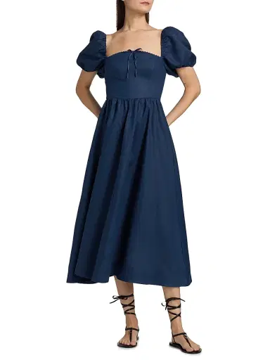 Reformation Women's Marella Linen Midi-Dress - Danube - Size 4 | Thumbnail 2 Reformation Women's Marella Linen Midi-Dress - Danube - Size 4 | Thumbnail 2