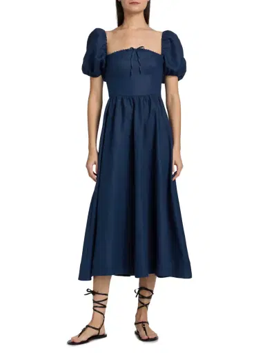Reformation Women's Marella Linen Midi-Dress - Danube - Size 4 | Thumbnail 3 Reformation Women's Marella Linen Midi-Dress - Danube - Size 4 | Thumbnail 3