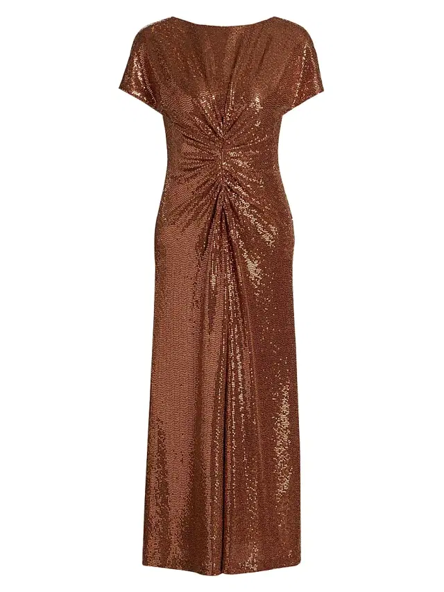Halston Women's Luce Disco Jersey Midi-Dress - Tobacco Bronze