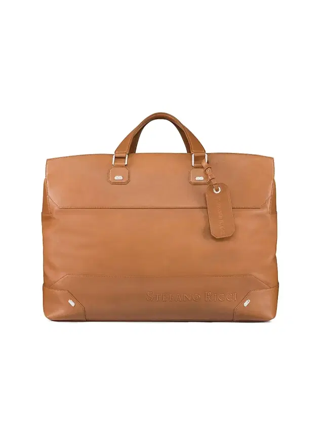 Stefano Ricci Men's Saddle Soft Calfskin Leather Duffle Bag - Nut Brown