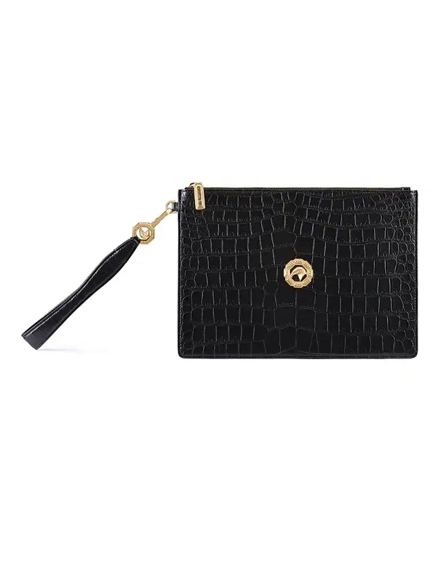 Men's Matted Crocodile Medium Portfolio Bag - Black