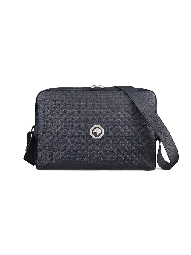 Men's Handmade Calfskin Leather Messenger Bag - Black