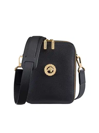 Stefano Ricci Men's Calfskin Leather Messenger Bag - Black | Thumbnail 1