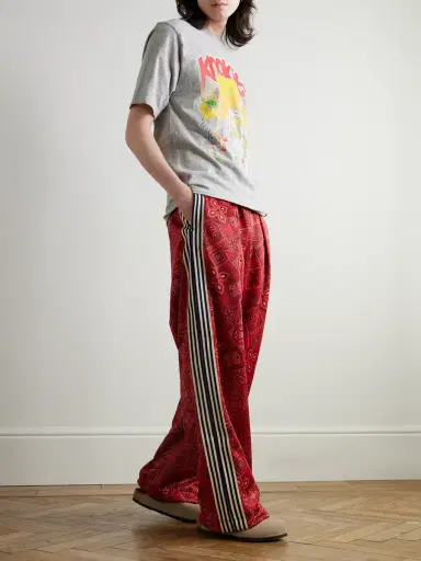 KAPITAL Wide-Leg Striped Webbing-Trimmed Bandana-Print Tech-Jersey Track Pants - Men | Thumbnail 2