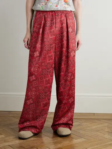 KAPITAL Wide-Leg Striped Webbing-Trimmed Bandana-Print Tech-Jersey Track Pants - Men | Thumbnail 3