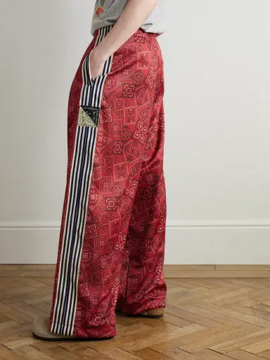 KAPITAL Wide-Leg Striped Webbing-Trimmed Bandana-Print Tech-Jersey Track Pants - Men | Thumbnail 4