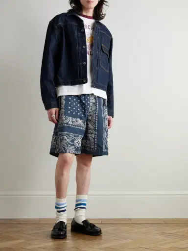 KAPITAL Straight-Leg Belted Bandana-Print Patchwork Cotton-Twill Shorts - Men | Thumbnail 2
