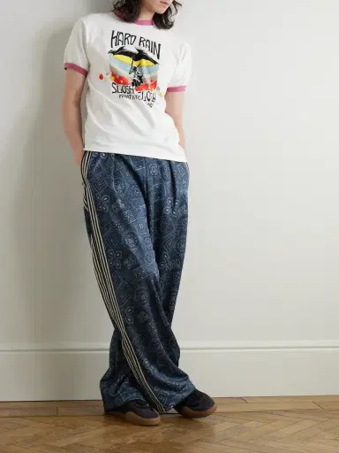 KAPITAL Wide-Leg Striped Webbing-Trimmed Bandana-Print Tech-Jersey Track Pants - Men | Thumbnail 2