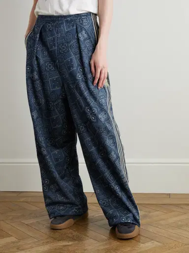 KAPITAL Wide-Leg Striped Webbing-Trimmed Bandana-Print Tech-Jersey Track Pants - Men | Thumbnail 3