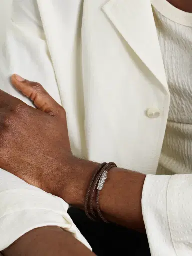 David Yurman Chevron Braided Leather and Sterling Silver Wrap Bracelet - Men | Thumbnail 2