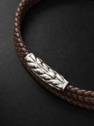 David Yurman Chevron Braided Leather and Sterling Silver Wrap Bracelet - Men | Thumbnail 3
