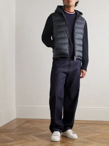 Moncler Logo-Appliquéd Wool-Trimmed Quilted Shell Hooded Down Zip-Up Cardigan - Men | Thumbnail 2