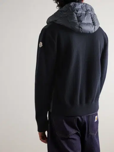 Moncler Logo-Appliquéd Wool-Trimmed Quilted Shell Hooded Down Zip-Up Cardigan - Men | Thumbnail 3
